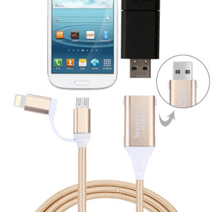1M multifonctionnel Mimao 8pin et Micro USB vers OTG et USB 2.0 Câble de synchronisation de données Câble de chargement USB, Pour iPhone et iPad, Samsung, HTC, Sony, Huawei, Xiaomi (or) SH266J243-20