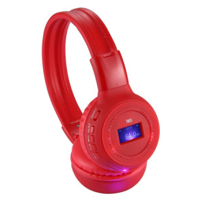 BS-N65 Headband Casque d'écoute sans fil HiFi stéréo pliant avec écran LCD et fente pour carte TF et voyant LED et fonction FM (rouge) SH364R1819-20