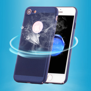 Pour iPhone 8 & 7 Léger Respirant Pleine Couverture PC Antichoc Étui Protecteur Arrière (Bleu Foncé) SP402D730-20