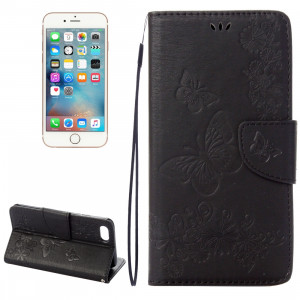 Pour iPhone 8 & 7 fleurs pressées papillon motif horizontal étui en cuir flip avec titulaire et fentes pour cartes et porte-monnaie (noir) SP212B1851-20