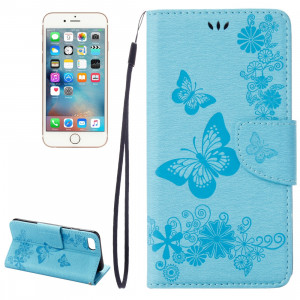 Pour iPhone 8 & 7 fleurs pressées papillon motif horizontal étui en cuir avec porte-cartes et fentes pour cartes et porte-monnaie (bleu) SP212L1113-20