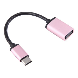 Câble de données de charge de câble OTG de fil métallique mâle de 8,3 cm USB femelle à type-C, 8.3cm USB Femelle vers Type-C Mâle Fil Métallique Câble OTG Câble de Données de Charge (Or Rose) SH48RG1763-20