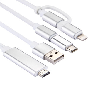 Câble adaptateur 3 en 1 Micro USB & 8 broches & Type-C vers HDMI HD 1080P HDTV (Argent) SH431S1606-20