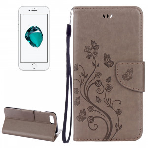 Pour iPhone 8 Plus et 7 Plus Fleurs Gaufrage Horizontal Flip Housse en cuir avec Holder & Card Slots & Wallet & Lanyard (Gris) SF191H1433-20