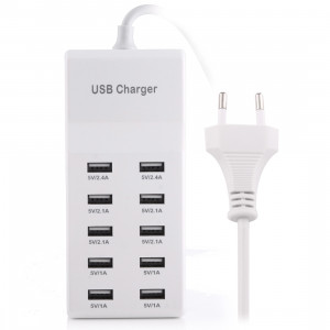 Adaptateur de chargeur USB 5 ports 2.4A / 2.1A / 1A 10 ports, pour iPhone, Galaxy, Huawei, Xiaomi, LG, HTC et autres téléphones intelligents, appareils rechargeables, (blanc) SH880W907-20