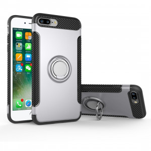 Pour iPhone 8 Plus & 7 Plus Magnetic Rotation Ring Armor Étui de protection (Argent) SH569S550-20