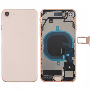 Couvercle de la batterie avec touches latérales et vibreur et haut-parleur fort et bouton d'alimentation + bouton de volume Câble et bac à cartes pour iPhone 8 (or rose) SH7RGL315-20