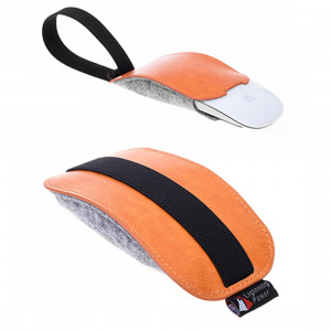 Pour Apple Magic Mouse 2 Style Européen Portable Sac De Stockage Antipoussière PU Cuir Laine Feutre Sac De Protection (Orange) SH005E424-20