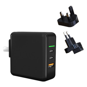 Ports USB 65 W x 1 + port de type C x 2 GaN Mini chargeur de voyage portable avec chargeur rapide avec prise UK & US & EU (noir) SH673B192-20