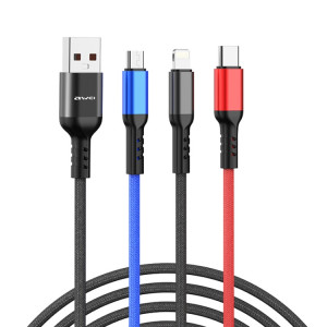 awei CL-971 3 en 1 1.2m 2.4A USB à 8 broches + Micro USB + USB-C / Type-C câble de charge multiple SA0678296-20