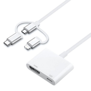 A18 Pro 3 en 1 8 broches + Type-C + Micro USB vers HDMI + Adaptateur AV numérique 8 broches (Blanc) SH247W217-20