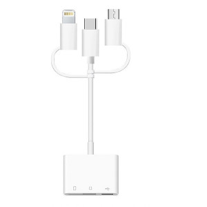 Adaptateur d'extension USB OTG 3 en 1 8 broches et micro USB et type-c vers lecteur de carte TF et SD (blanc) SH281W1360-20