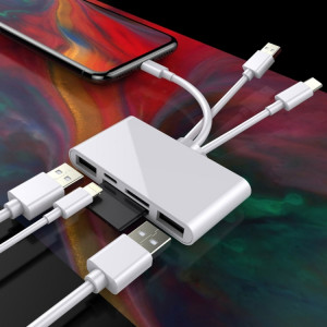 NK-1032 Pro 5 en 1 8 broches + Type-C / USB-C + USB + Carte TF + Carte SD Adaptateur de lecteur de caméra multifonction SH35941831-20