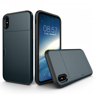 Pour iPhone X / XS TPU + PC Dropproof Case Housse de protection avec fente pour carte (marine) SH14NV1111-20