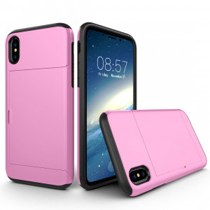 Pour iPhone X / XS TPU + PC Housse de protection arrière à l'épreuve des gouttes avec fente pour carte (mauve) SH014P272-20