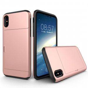 Pour iPhone X / XS TPU + PC Dropproof Case Housse de protection avec fente pour carte (Rose Gold) SH14RG163-20