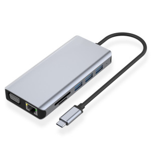 12 en 1 RJ45 + 100W PD + SD/TF + USB3.0x5 + HDMI + VGA + Adaptateur HUB AUX vers Type-C 3,5 mm SH74281023-20