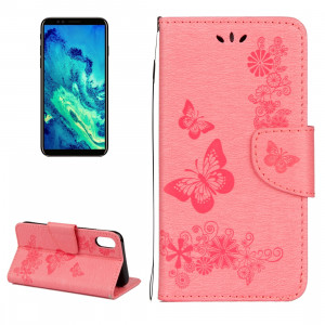 Pour iPhone X Fleurs pressées motif papillon horizontal étui en cuir flip avec titulaire et fentes pour cartes et portefeuille et lanière (rose) SP571F956-20