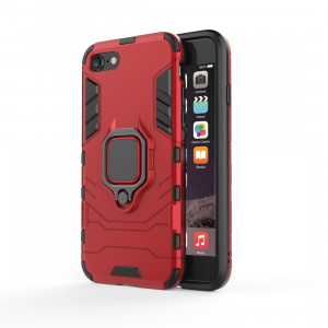 PC + TPU Housse de protection antichoc pour iPhone 8 Plus et 7 Plus, avec support de bague magnétique (Rouge) SH170R1565-20