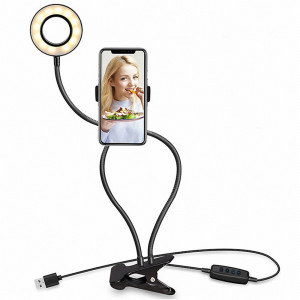 Maquillage USB Selfie Anneau Lumière avec Clip Support paresseux support de téléphone portable stand, avec 3-Light Mode, 10-niveau luminosité LED lampe de bureau, Compatible avec iPhone / Android, pour le streaming SH62551662-20