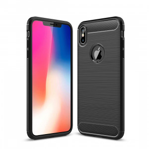 Étui de protection arrière en TPU antidérapant en fibre de carbone à texture brossée pour iPhone XS Max (noir) SH052B851-20