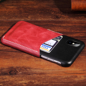 Pour iPhone X / XS Contraste Couleur PU En Cuir Protecteur Dos Étui avec Fente Pour Carte (Rouge) SH113R720-20