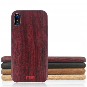 MOFI Pour iPhone X Élément Série Bois Texture Doux Etui de Protection Arrière (Vin Rouge) SM31WR640-20