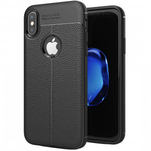 Pour iPhone X / XS Litchi Texture Housse de protection arrière en TPU (Noir) SH811B60-20