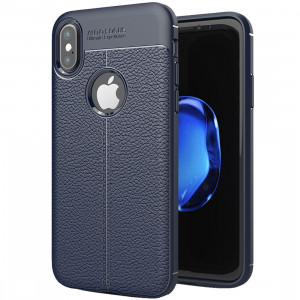 Pour iPhone X / XS Litchi Texture Housse de protection arrière en TPU (marine) SH11NV256-20