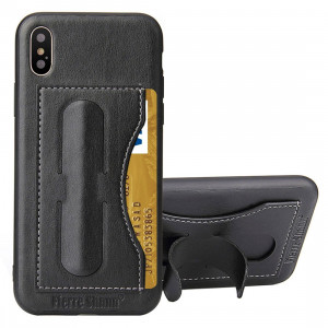 Fierre Shann pour iPhone X / XS étui de protection en cuir avec couvercle et fente pour carte (noir) SH960B477-20
