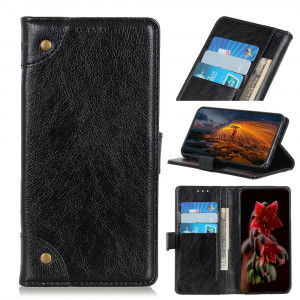 Etui à rabat horizontal en cuir avec boucle de cuivre et texture nappa pour iPhone 11 pro max, avec support et emplacements pour cartes et porte-monnaie (noir) SH003B1927-20