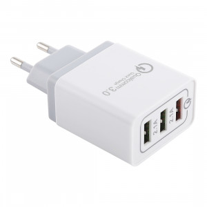 AR-QC-03 2.1A 3 ports USB Chargeur rapide Chargeur de voyage, prise UE (Gris) SH001H560-20