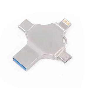 Cross 4 en 1 128 Go 8 broches + Micro USB + USB-C / Type-C + USB 3.0 Disque Flash en métal (Argent) SH284S1016-20