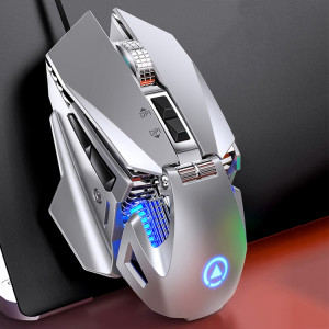 YINDIAO G10 7200DPI 7 modes réglables 7 touches RGB Light Wired Metal Mechanical Hard Core Macro Mouse, Style: Version Audio (Argent) SY566S1995-20