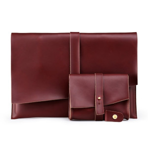 Sac de tablette d'ordinateur portable universel en cuir véritable d'affaires avec enrouleur de câble, pour 12 pouces et ci-dessous Macbook, Samsung, Lenovo, Sony, Dell Alienware, CHUWI, ASUS, HP (roux) SS61WR869-20