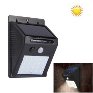 Lumière solaire extérieure avec sonde de mouvement, lumière blanche, 20 LED, pour la cour / jardin / maison / allée / escaliers / mur extérieur (noir) SH053B1127-20