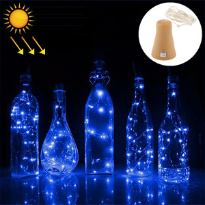 Lumière de fil de cuivre solaire de fil de lumière bleue de 1m, 10 LED Lumière décorative de lampe de fée de SMD 0603 avec le bouchon de bouteille, DC 5V SH76BL892-20