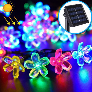 Forme de fleur de pêcher 50 LED Jardin extérieur Imperméable à l'eau Noël Fête du printemps Décoration Chaîne de lampe solaire (couleur) SH16CS136-20