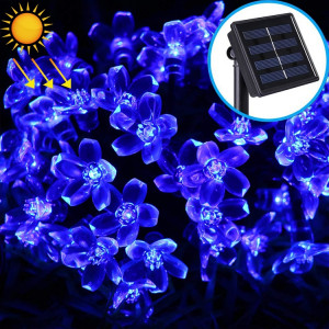Forme de fleur de pêcher 50 LED Jardin extérieur Imperméable à l'eau Décoration de fête du printemps de Noël Chaîne de lampe solaire (Bleu) SH616L597-20