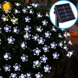Forme de fleur de pêcher 50 LED Jardin extérieur Imperméable à l'eau Noël Fête du printemps Décoration Chaîne de lampe solaire (blanc) SH616W1693-20