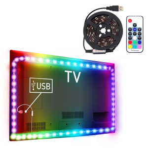 Cordon lumineux RGB avec panneau noir pour téléviseur noir, 1 m, 12 W 60 DEL SMD 5050 avec télécommande sans fil RF à 10 touches, CC 5V SH06201874-20
