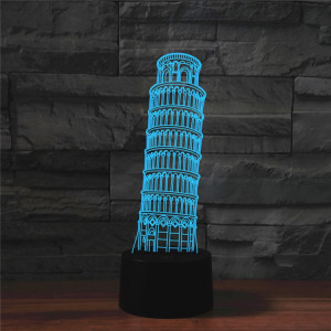 Paris, forme de tour penchée, lampe de table à vision LED colorée 3D, version USB et batterie SH0663411-20