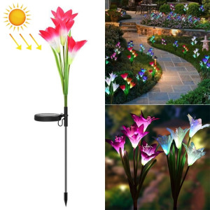 Fleur de lys simulée 4 têtes solaire extérieur IP55 étanche LED lampe de pelouse décorative, lumière colorée (rose) SH990F422-20