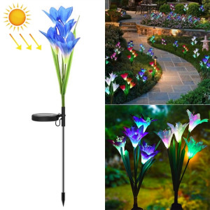 Fleur de lys simulée 4 têtes solaire extérieur IP55 étanche LED lampe de pelouse décorative, lumière colorée (bleu) SH990L55-20