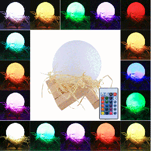 1W 3D Print Moon Lampe USB de charge de contrôle tactile 16 couleurs changeant LED Night Light économie d'énergie avec support en bois Base et télécommande, Diamètre: 8cm S112061072-20