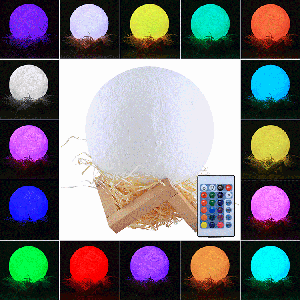 1W 3D Print Moon Lampe USB de charge Touch Control 16 couleurs changeant LED Lumière de nuit économie d'énergie avec support en bois Base et télécommande, Diamètre: 15cm S11208893-20
