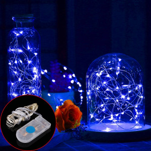 2m 20 LEDs SMD 0603 IP65 Batteries à bouton CR2032 imperméables à l'eau Silver Color Copper Wire String Light Lampes de fête / Décoration Light Strip (Blue Light) S228BL3-20