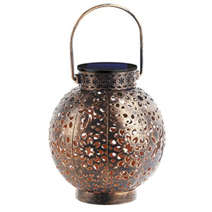 SZ-20004 Lanterne solaire en fer forgé lampe de pelouse creuse lampe décorative de jardin extérieur (Bronze) SH837A1119-20