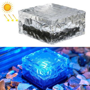 Lampe de décoration de jardin à LED extérieure en verre trempé carré à énergie solaire IP55 étanche ， Taille: 10 x 10 x 5,2 cm (lumière bleue) SH06BL1003-20