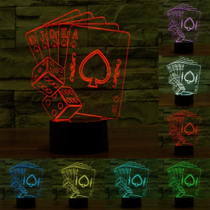 Style de Poker 7 Décoloration des couleurs Lampe stéréo visuelle créative Commutateur tactile 3D Contrôle LED Lumière de bureau Lampe de nuit Lampe de nuit SS62321-20